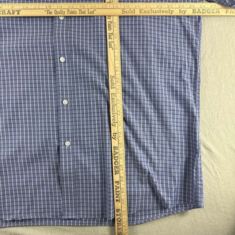 Tommy Hilfiger Shirt Mens 17 Blue Plaid Regular Fit Stretch Wrinkle Resistant - Picture 3 of 7